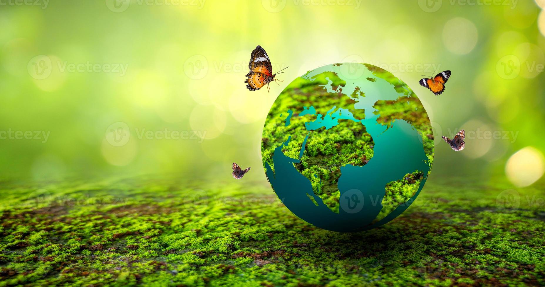 Concept Save the world save environment The world is in the grass photo