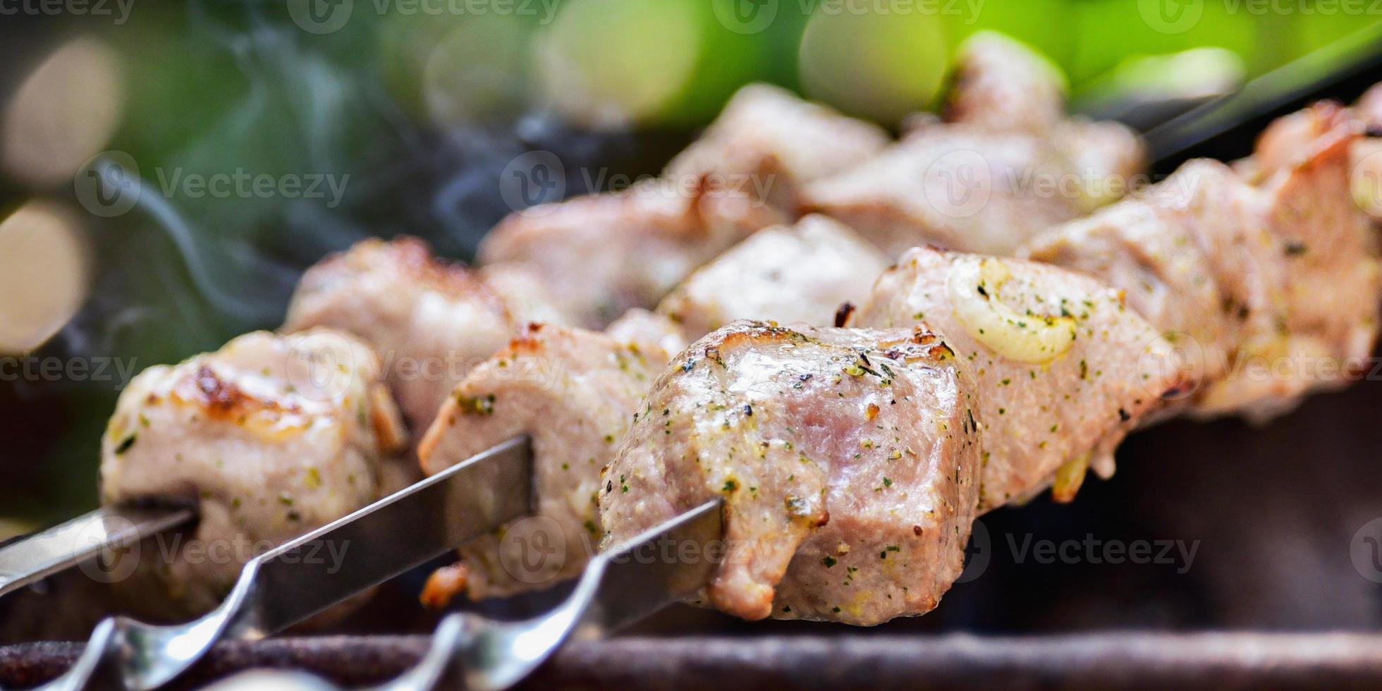 Shish kebab skewer on the grill photo