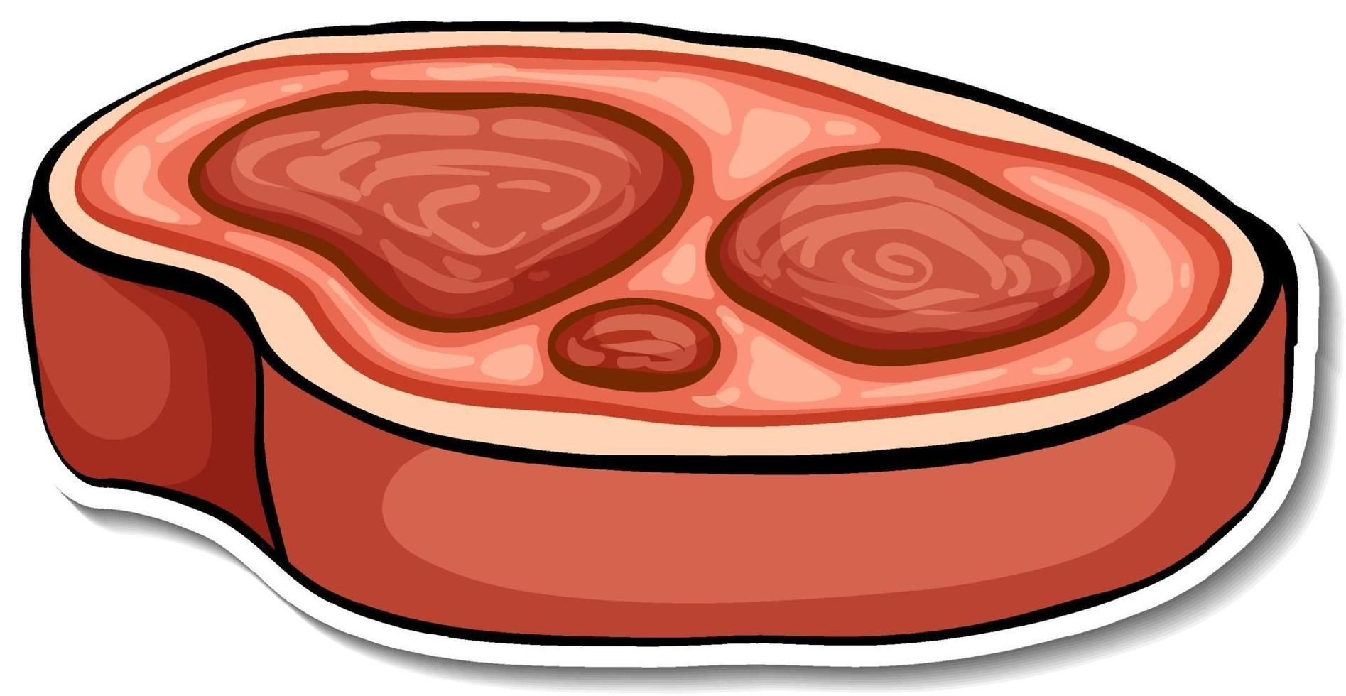 Pegatina de carne cruda sobre fondo blanco. vector