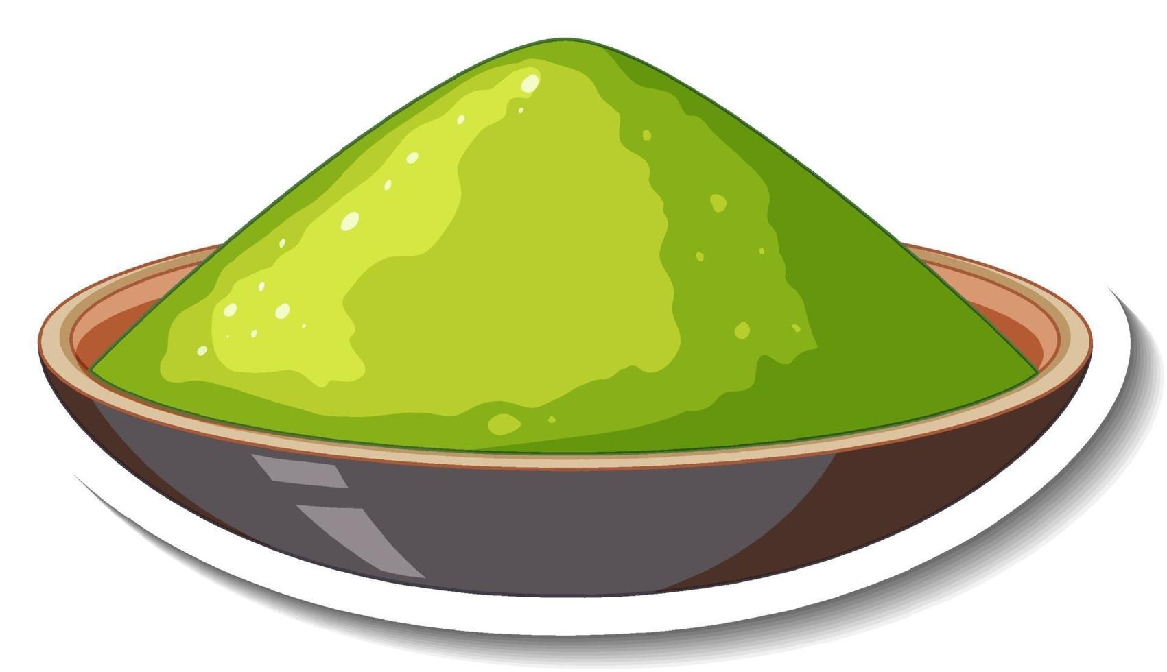 Green powder colour in a bowl on white background vector