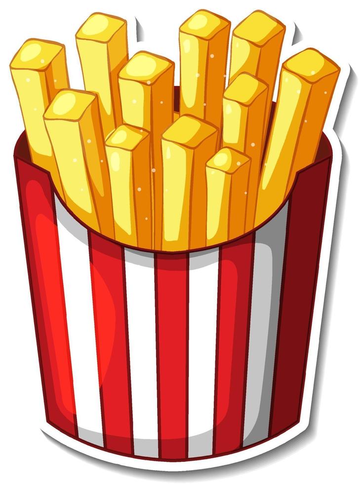 French fries in a box sticker on white background vector