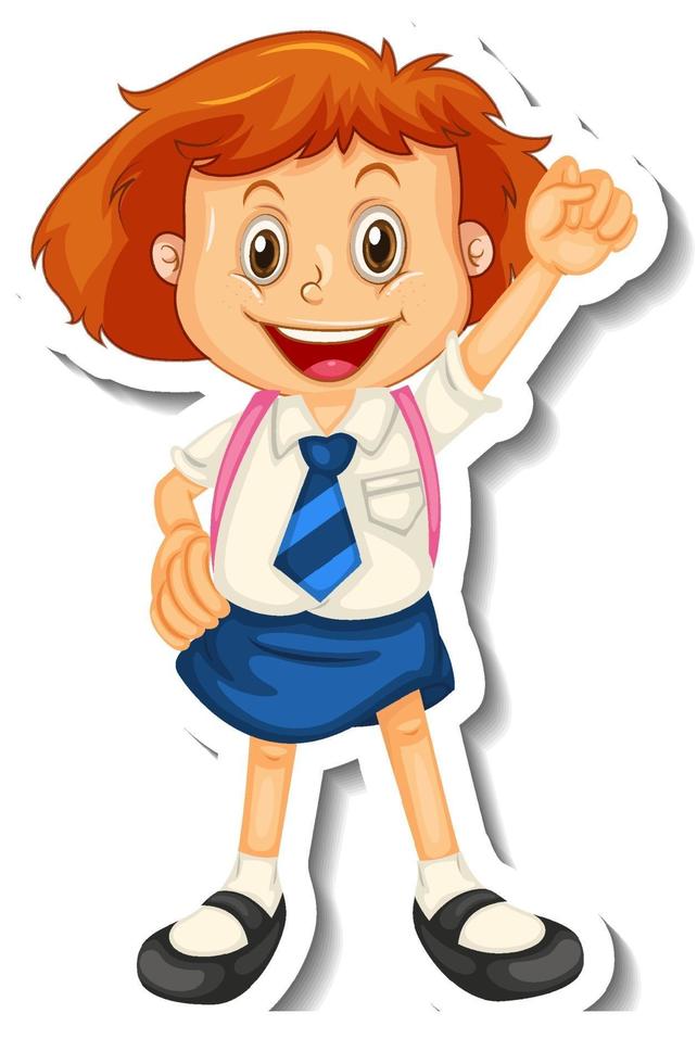 Sticker template with a student girl in standing pose isolated vector