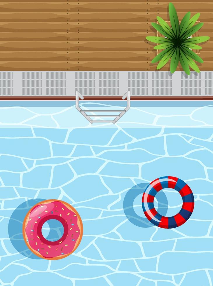 Top view of swimming pool with rubber rings vector