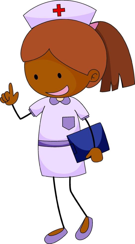 Cute nurse doodle cartoon character isolated vector