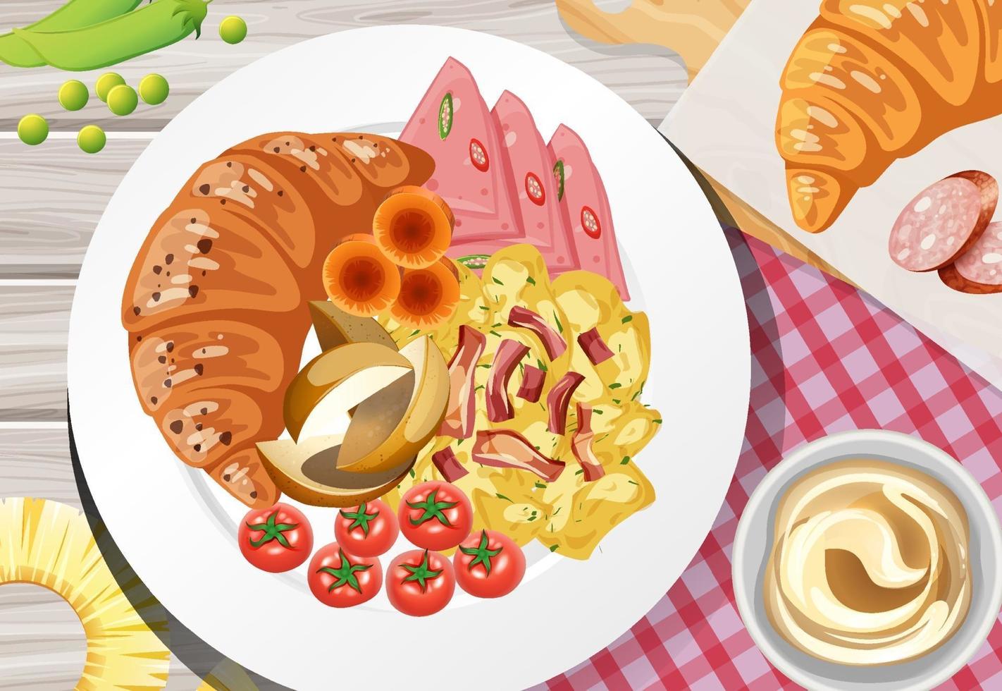 Healthy breakfast set on the table vector