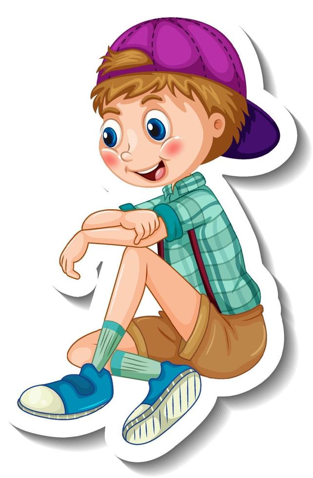 Sticker template with a boy in sitting position isolated vector