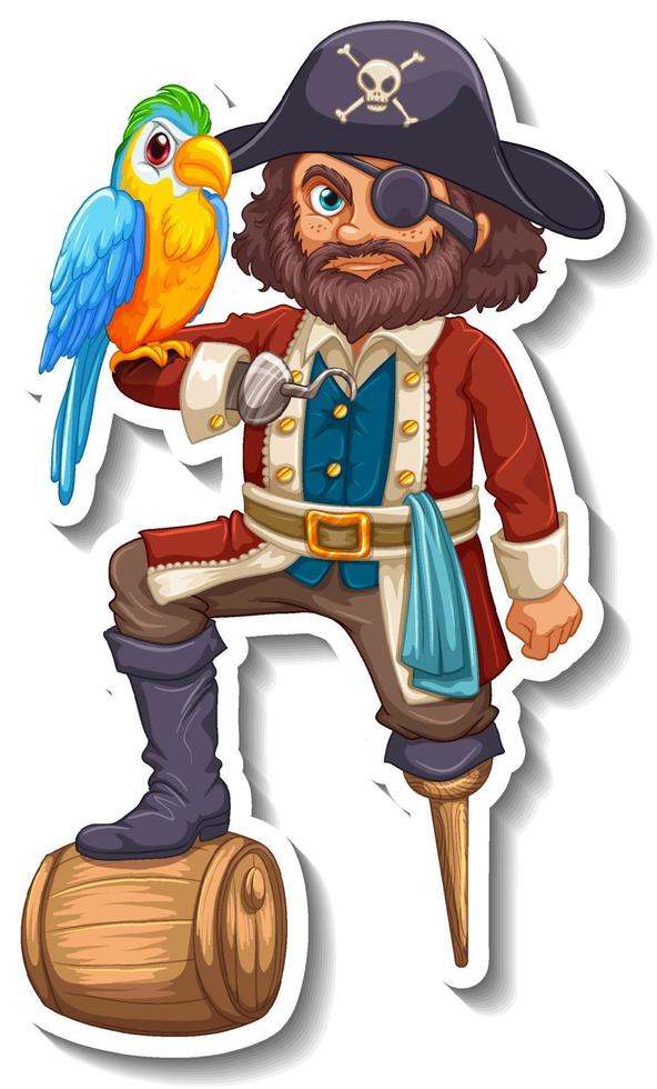 Sticker template with a pirate man cartoon character isolated vector