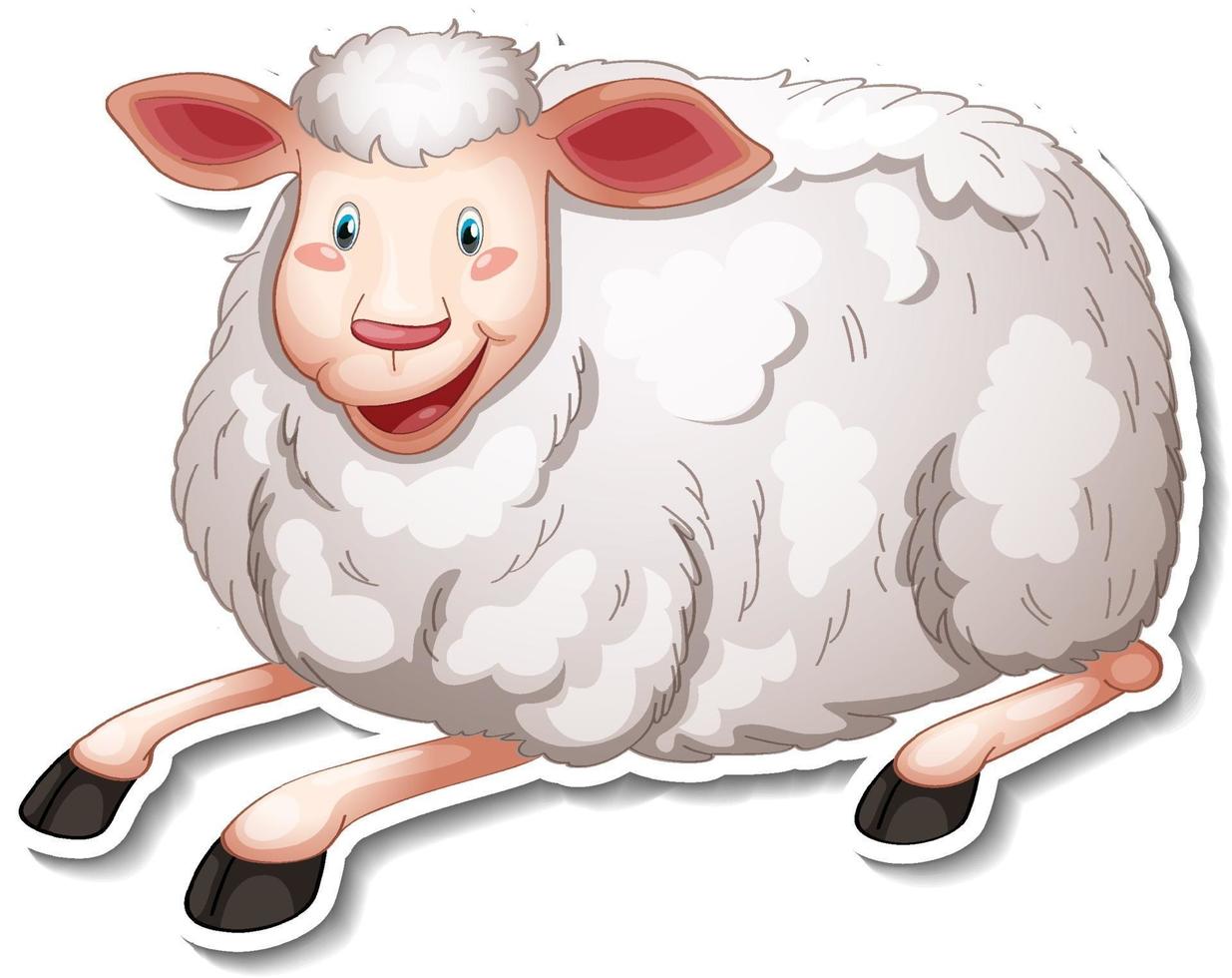 Sticker design with cute sheep cartoon character vector