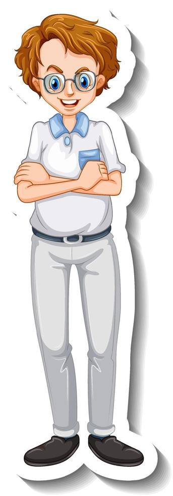 A sticker template with a nerdy man in standing pose vector