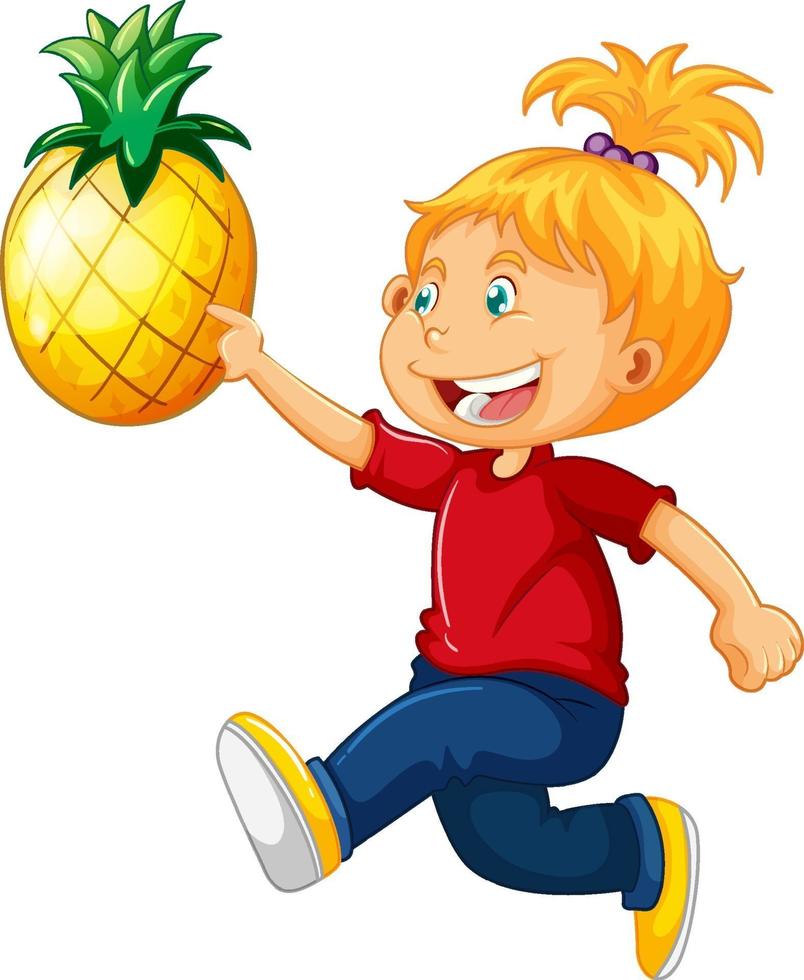 A cute girl holding pineapple cartoon character vector
