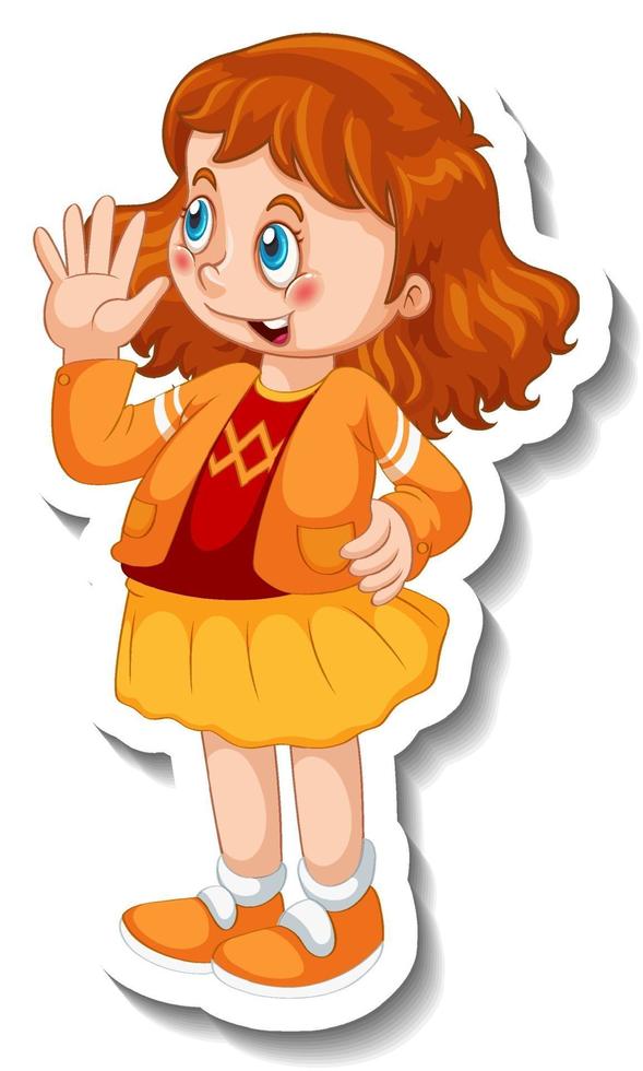 Sticker template with a girl in standing pose isolated vector