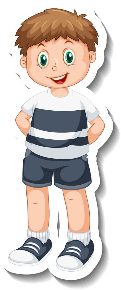 Sticker template with a boy cartoon character isolated vector