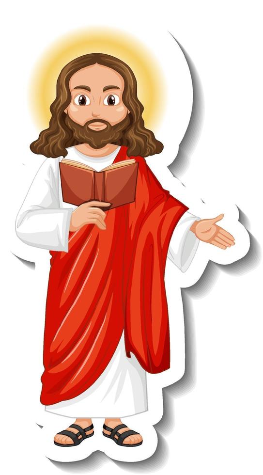 Jesus Christ cartoon character sticker on white background vector