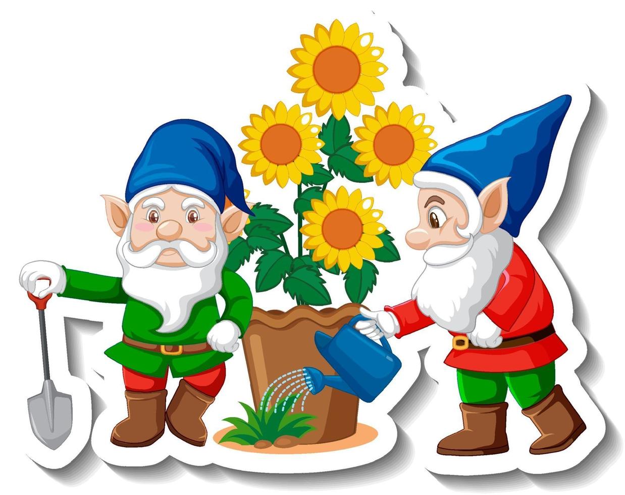 A sticker template with garden gnome or dwarf cartoon chracter vector