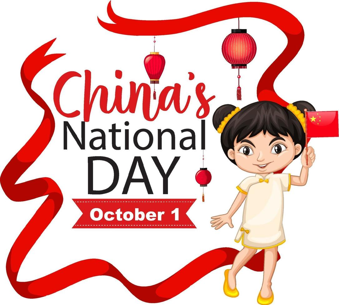 banner del día nacional de china con un personaje de dibujos animados de niña china vector