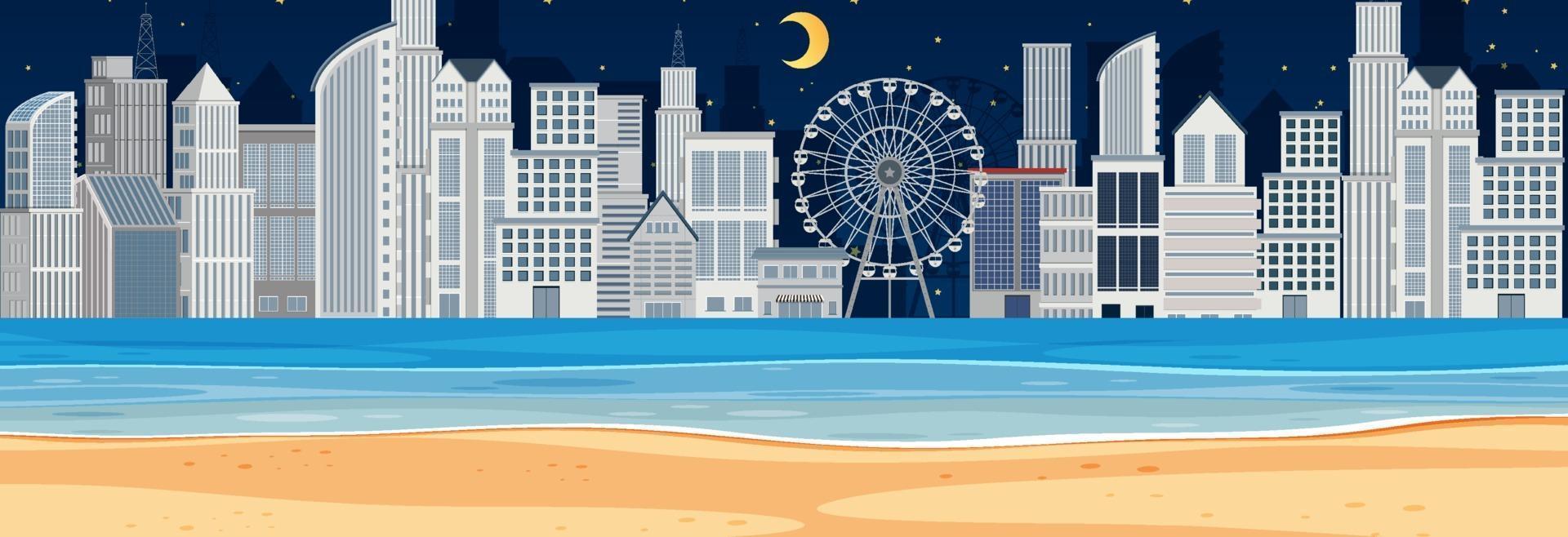 Beach horizontal scene at night with city background vector