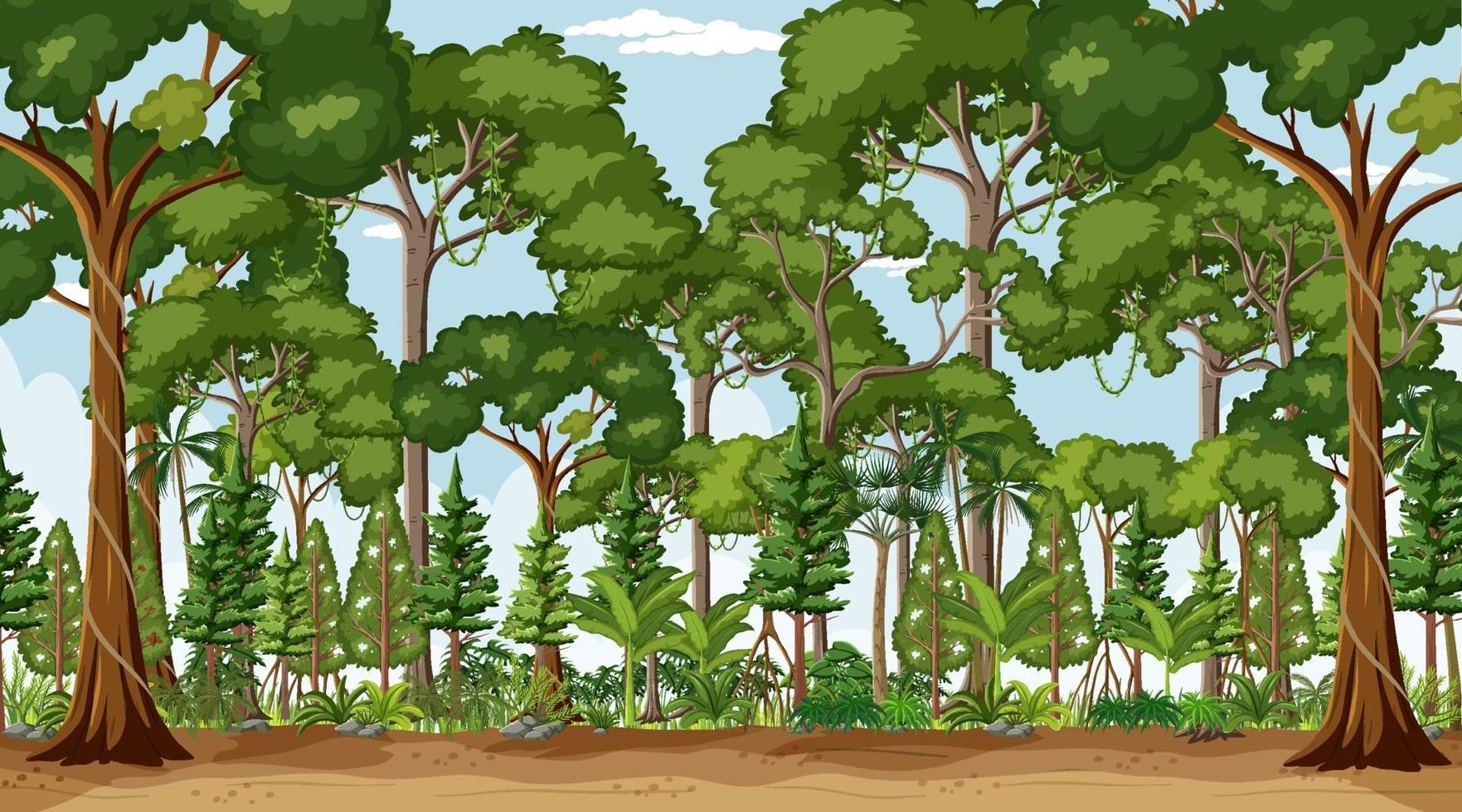 Forest landscape scene at day time with many trees vector