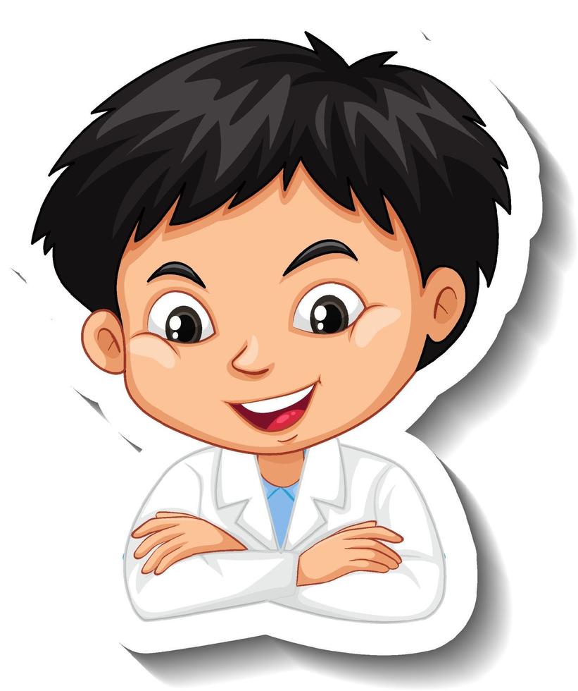 Portrait of a boy in science gown cartoon character sticker vector