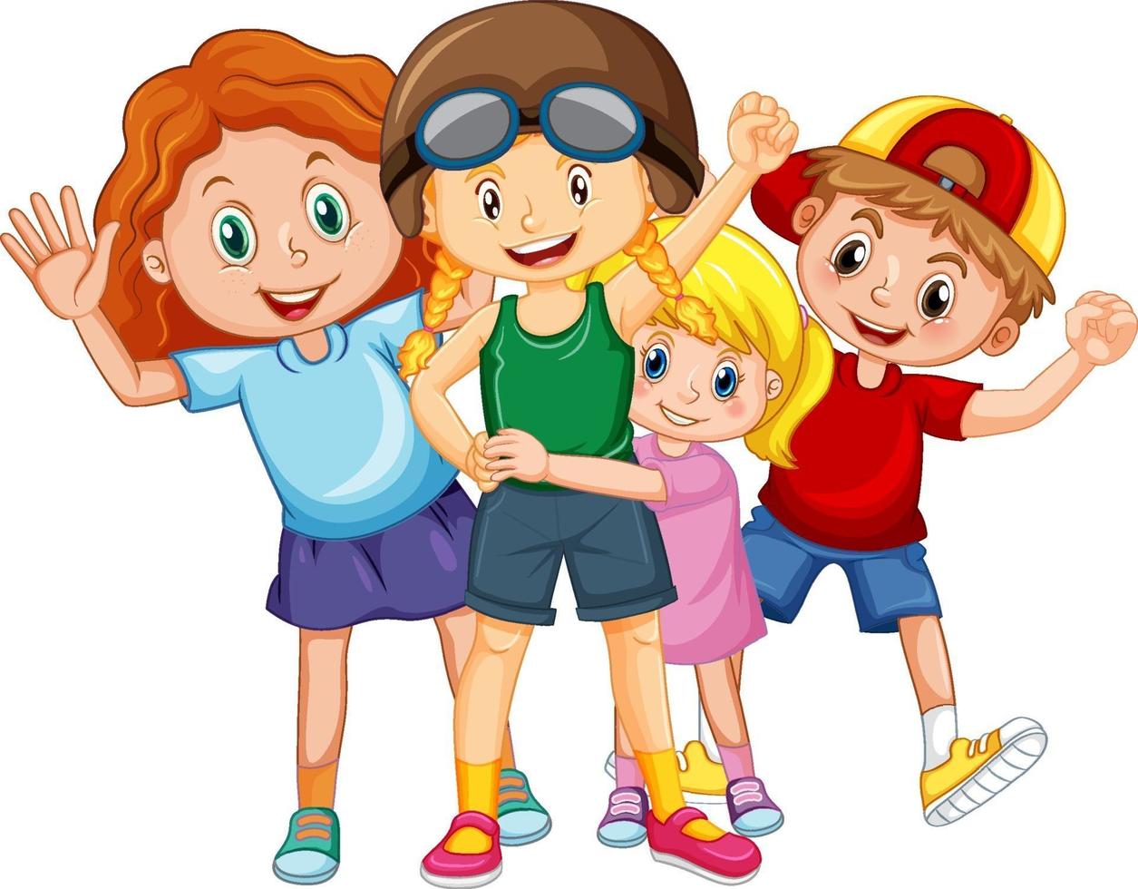 Group of happy kids on white background vector