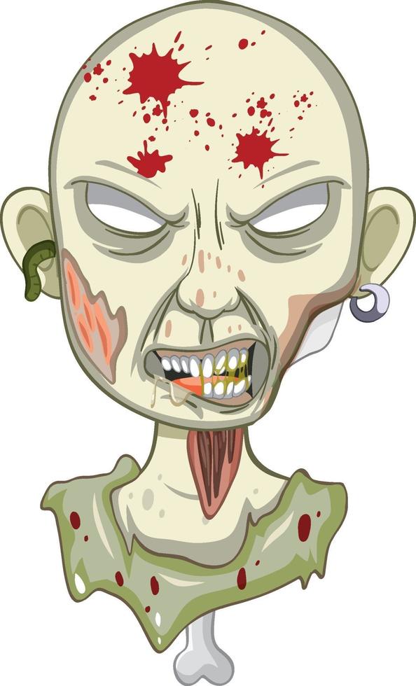 Cara de zombie espeluznante sobre fondo blanco. vector