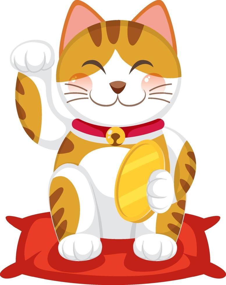 Japanese lucky cat maneki neko cartoon character isolated vector