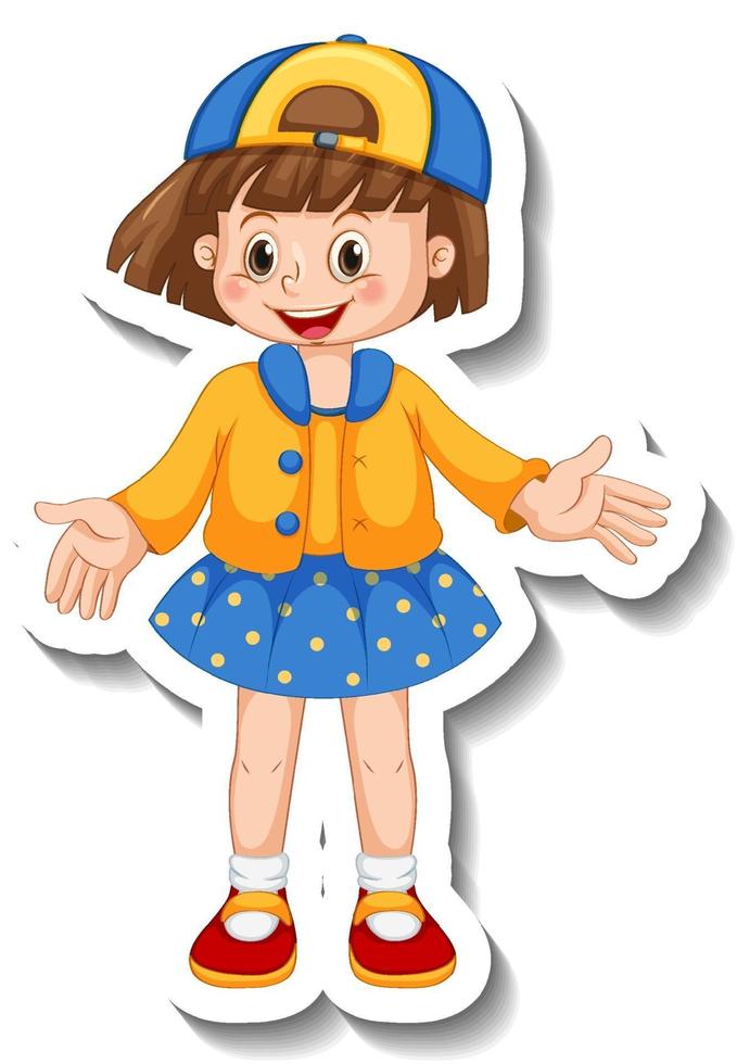 Sticker template with a girl in standing posing cartoon character vector