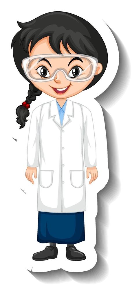 Cartoon character sticker with a girl in science gown vector