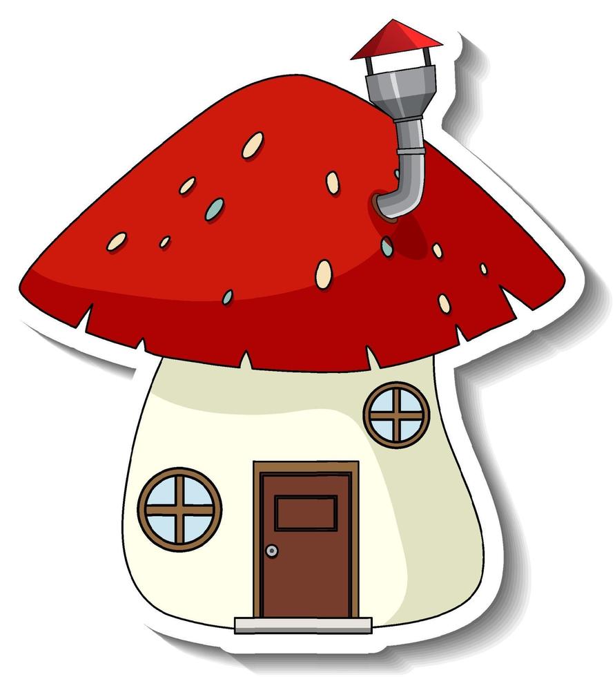 Sticker template with a mushroom house isolated vector