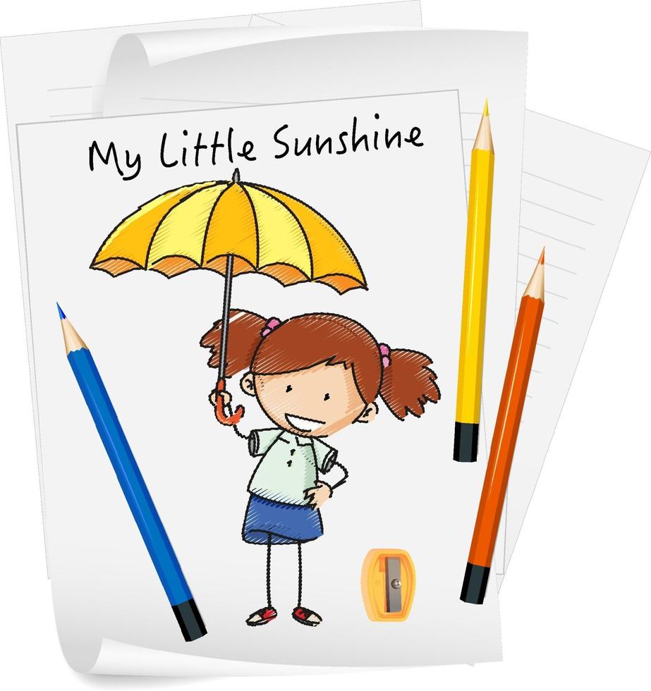 Sketch little kids cartoon character on paper isolated vector