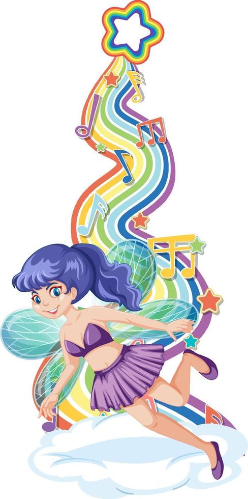 Beautiful fairy cartoon character with rainbow wave vector