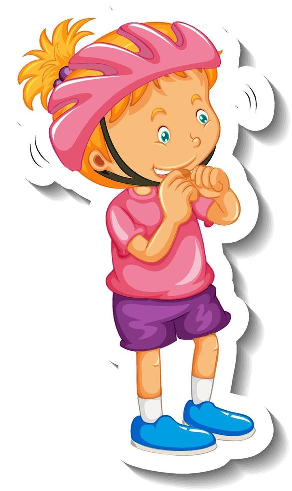 Sticker template with a girl wears helmet cartoon character isolated vector