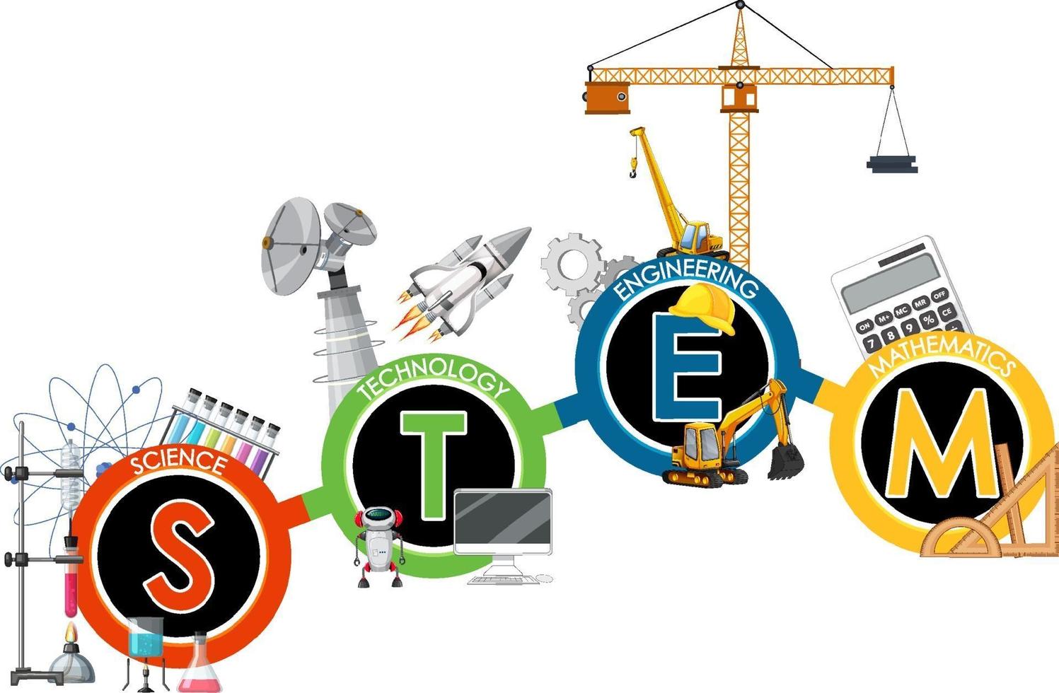 STEM education logo banner with learning icon elements vector