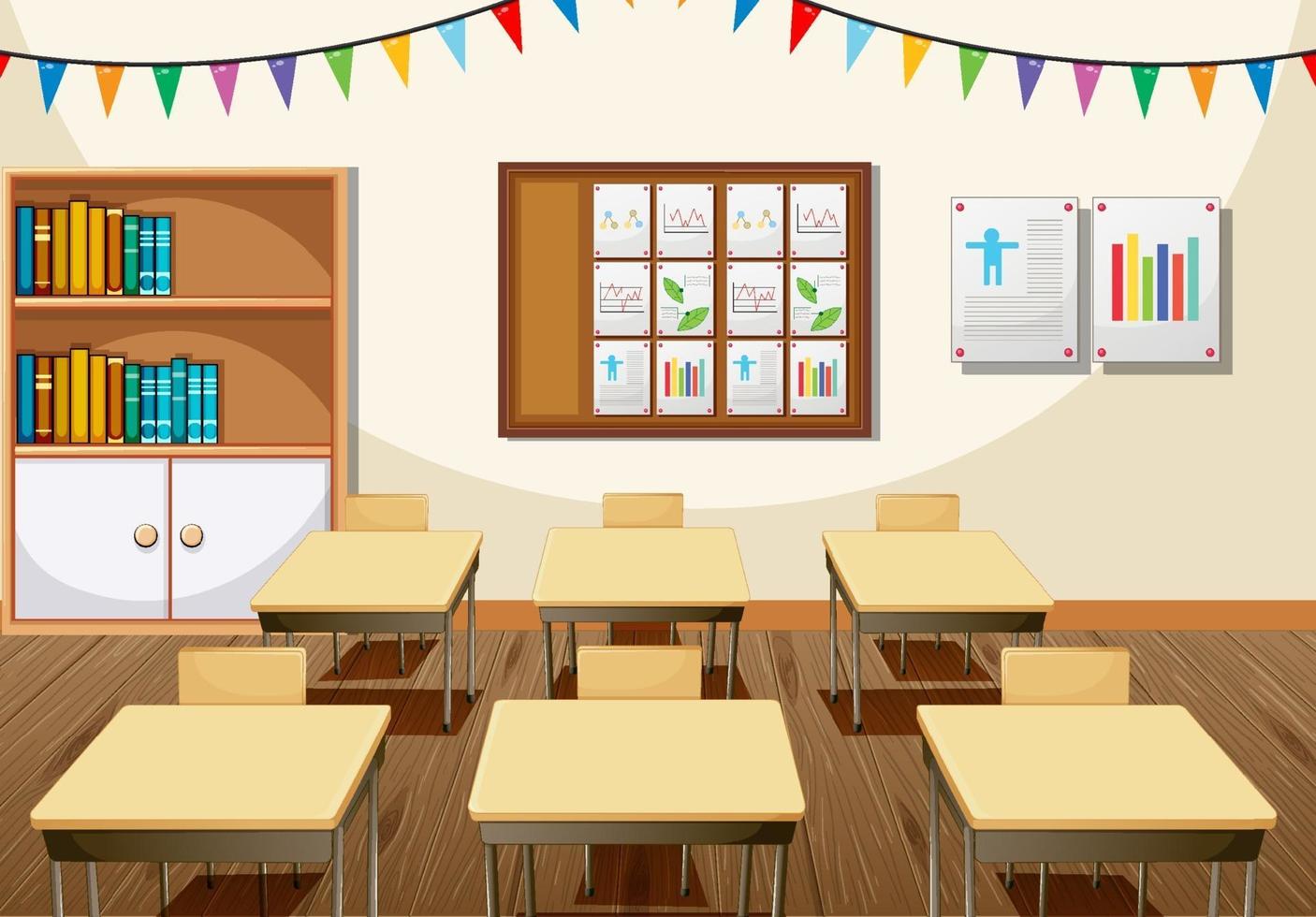 Classroom interior design with furniture and decoration vector