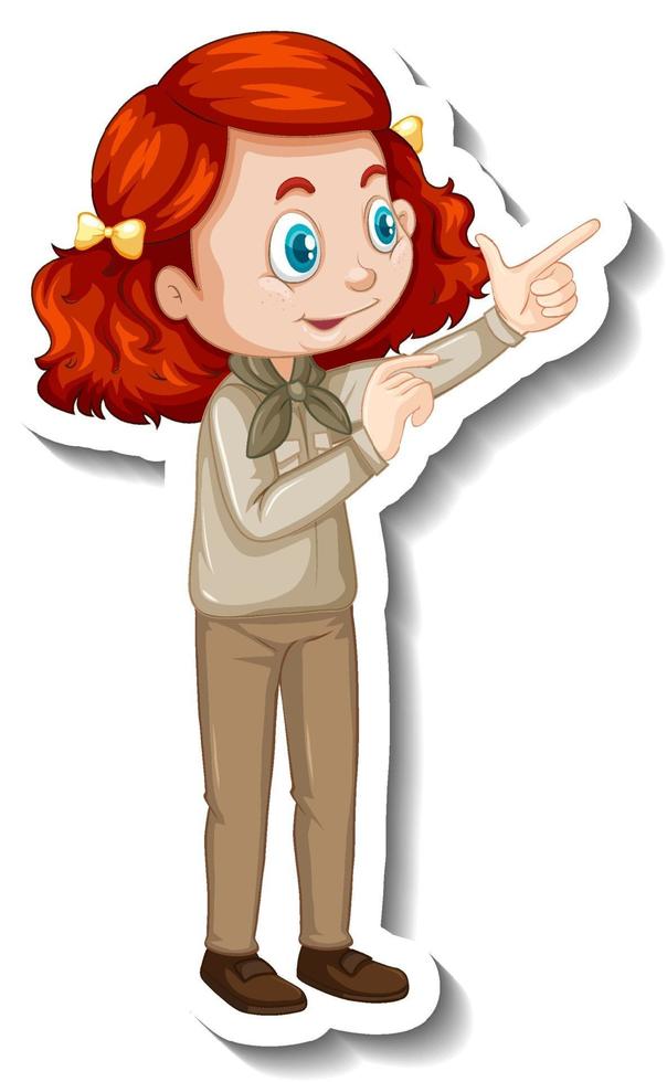 Girl in safari outfit cartoon character sticker vector