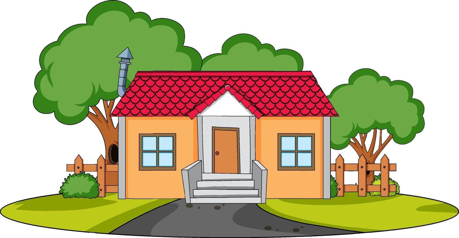 Front view of a house with nature elements on white background vector