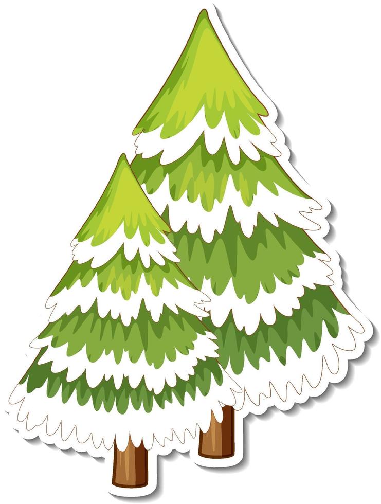 Pine tree covered with snow cartoon sticker vector