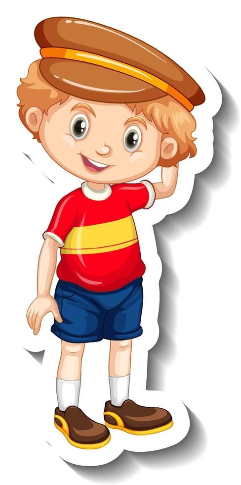 A boy wearing hat cartoon character sticker vector
