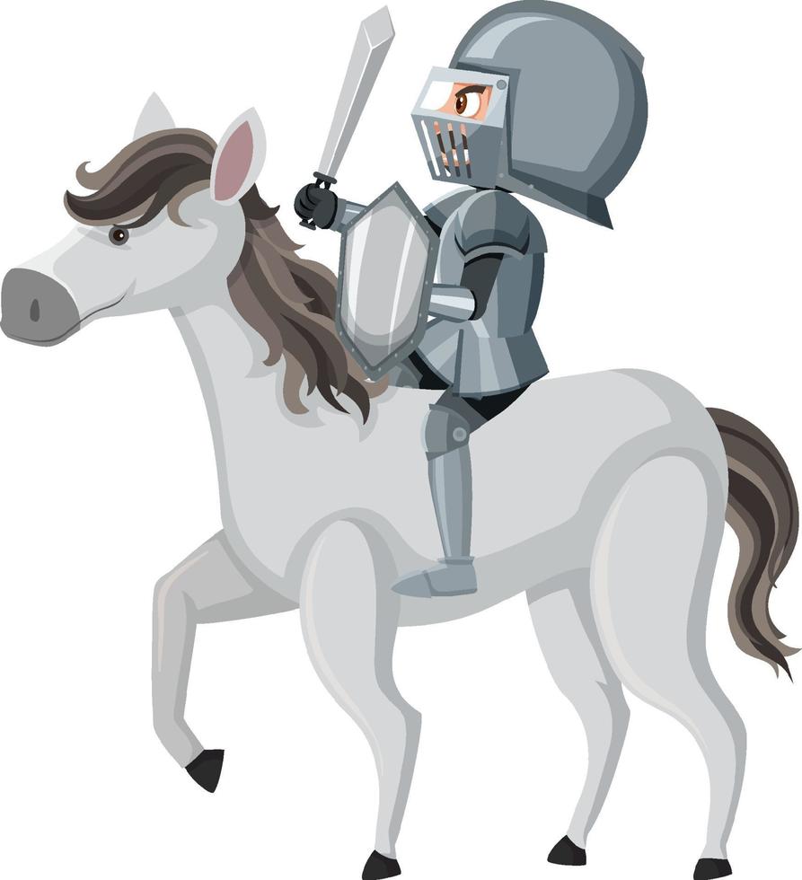 Knight riding horse cartoon character on white background vector