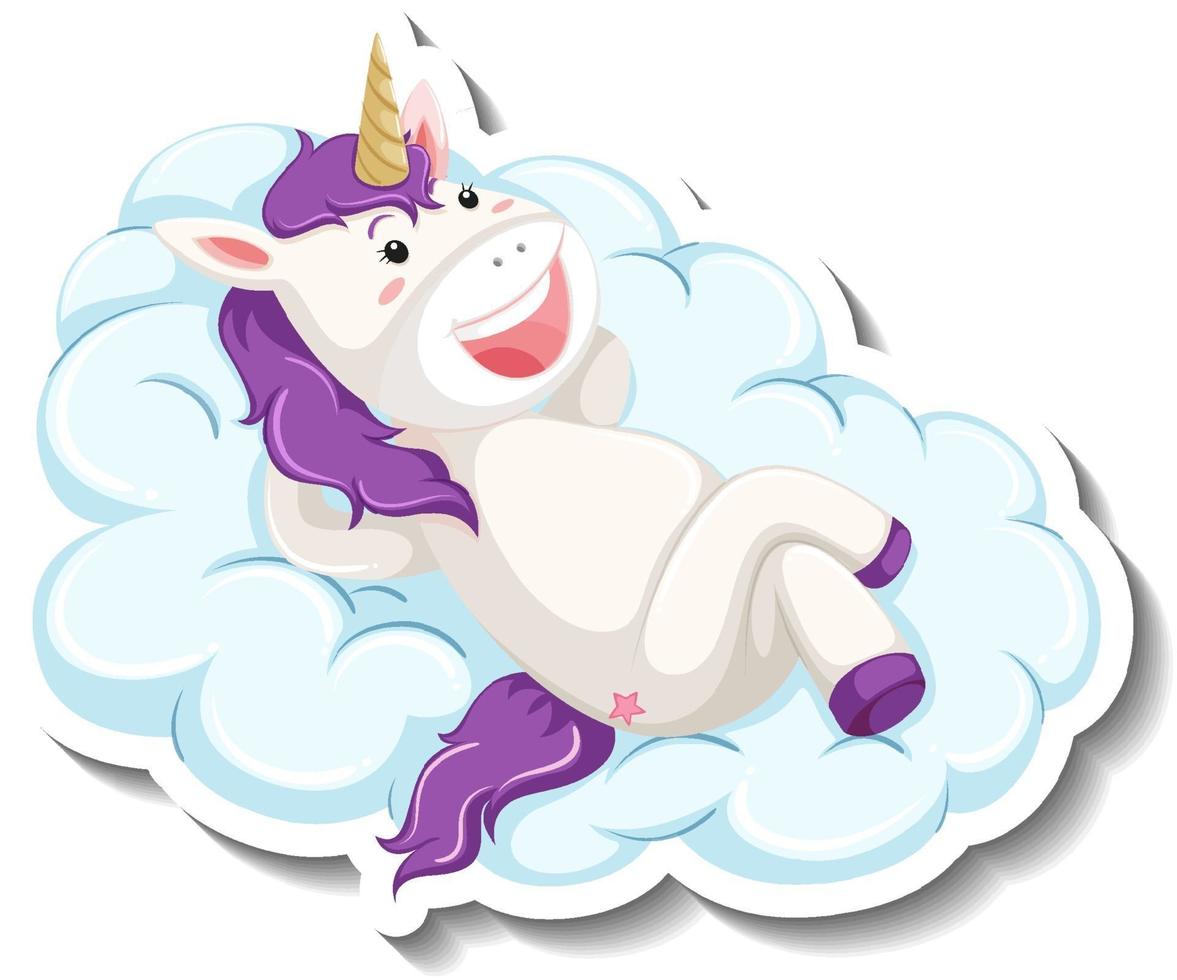 Cute unicorn laying on the cloud on white background vector