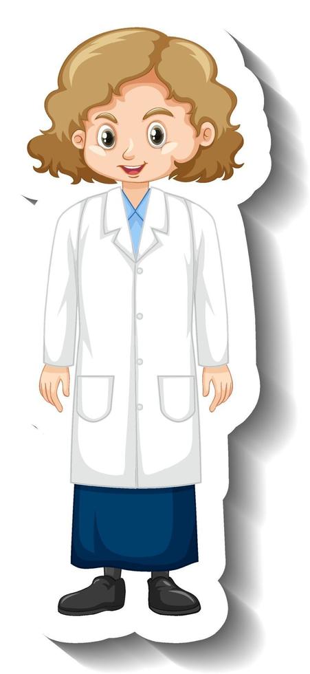 A girl in science gown cartoon character sticker vector