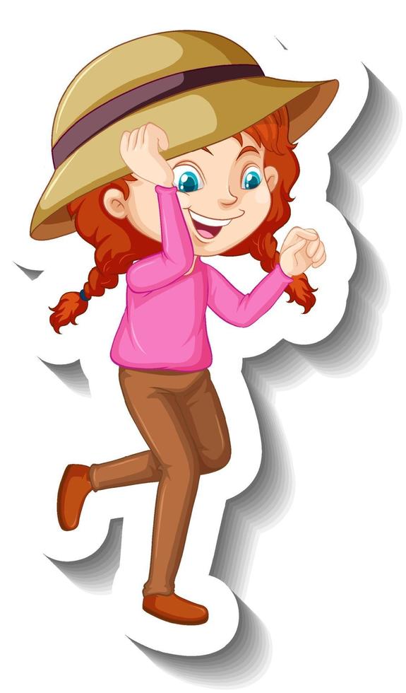 A girl wearing hat cartoon character sticker vector