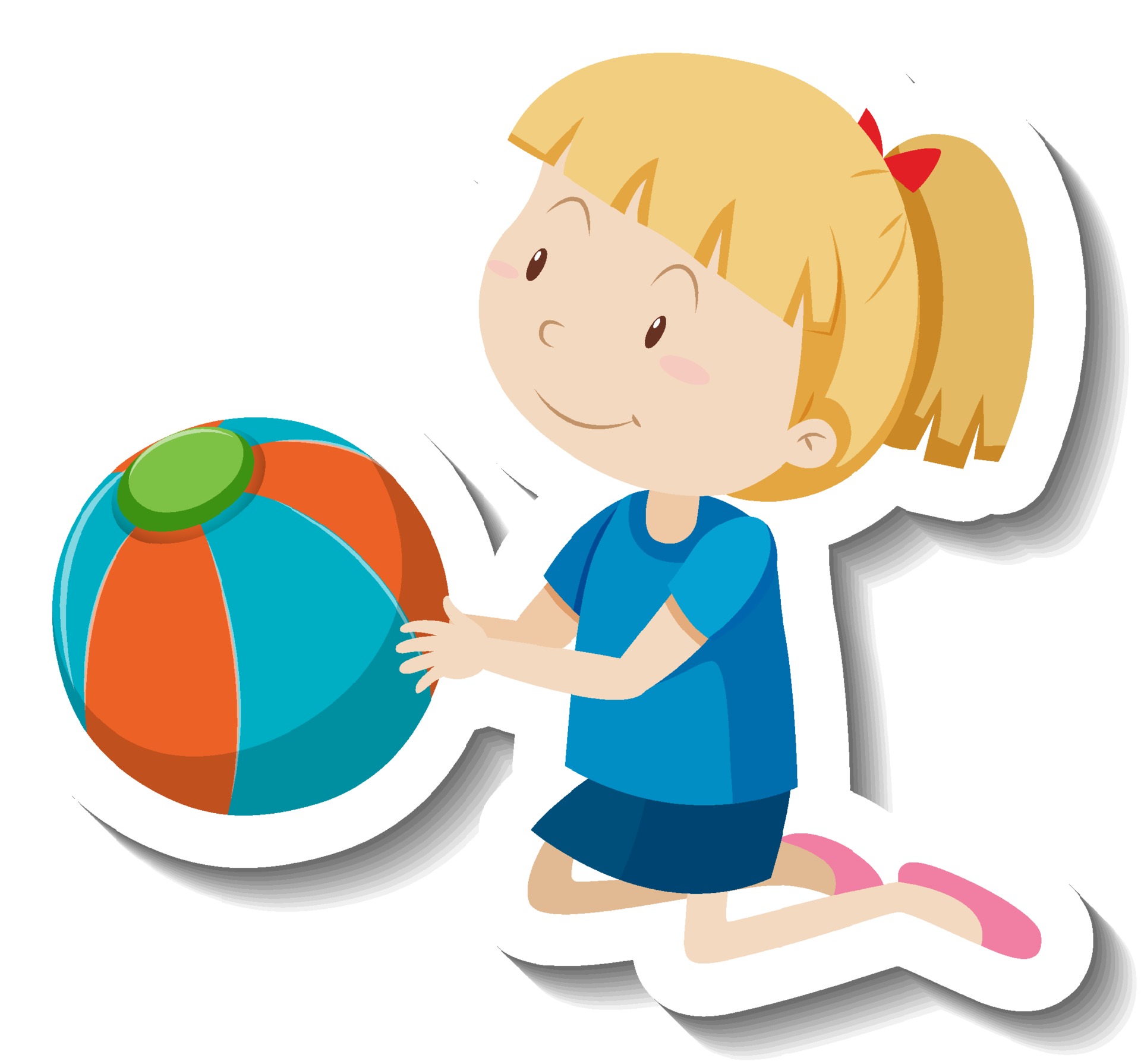 Cute girl holding beach ball cartoon sticker 3188708 Vector Art at Vecteezy
