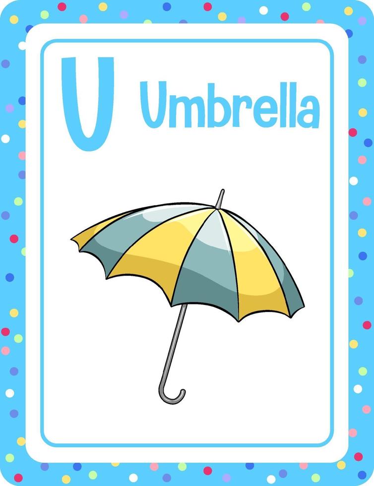 Alphabet flashcard with letter U for Umbrella vector
