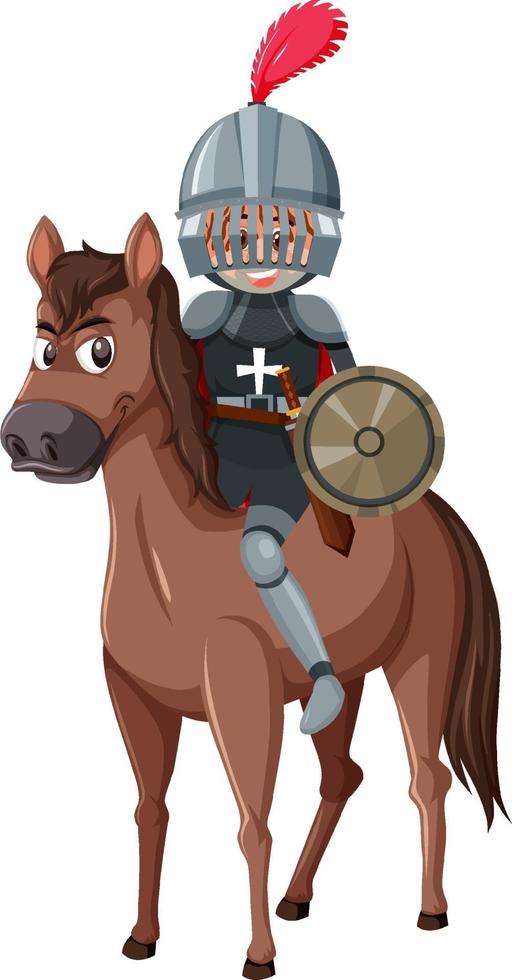 Knight riding horse cartoon character on white background vector