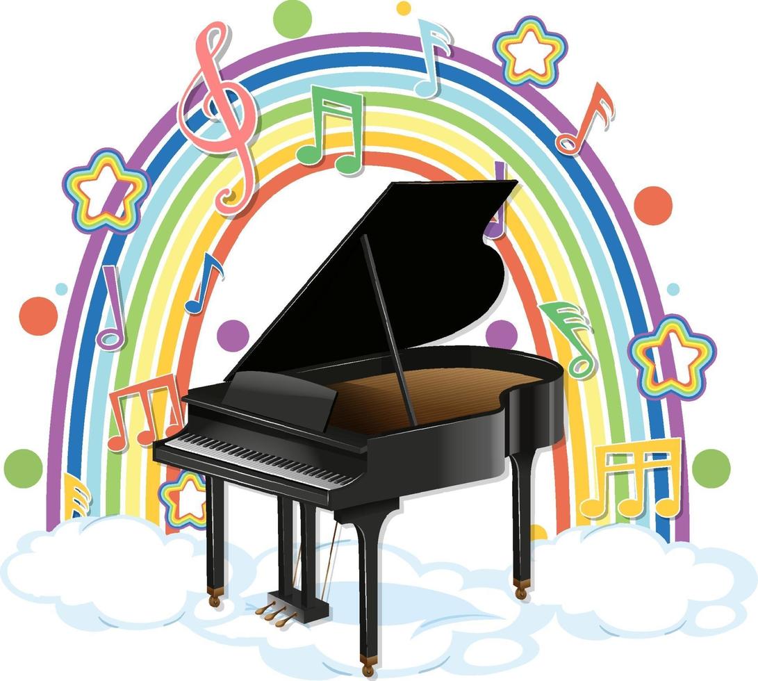 piano con símbolos de melodía en arco iris vector