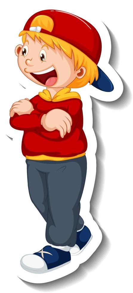 Sticker template with a boy cartoon character isolated vector