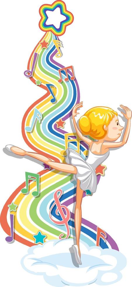 Ballerina with melody symbols on rainbow wave vector