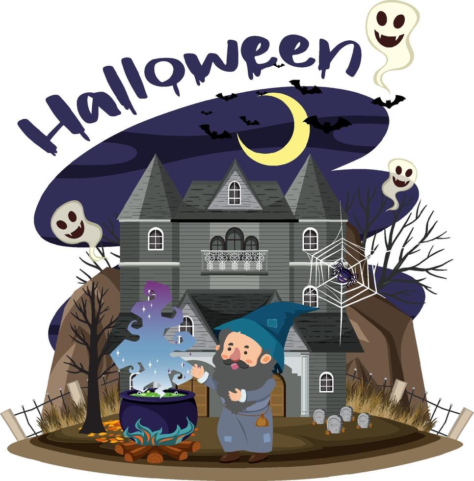 Haunted house at night scene vector