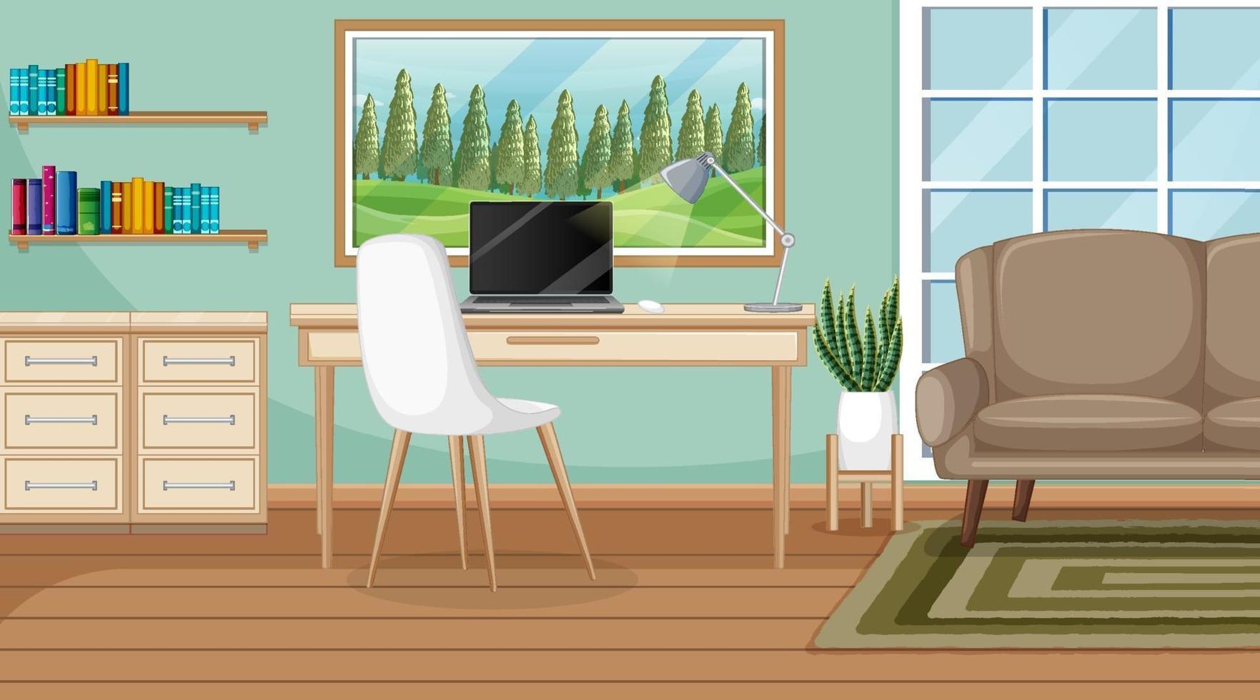 Workroom scene with a laptop on the table vector