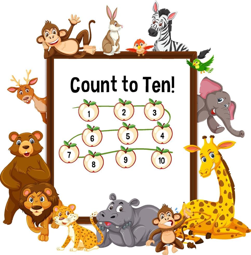 Count to ten board with wild animals vector